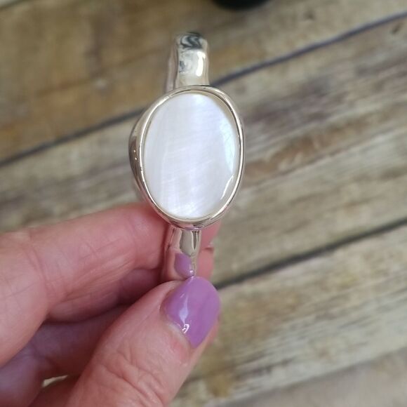 Silvertone Bracelet with White Inset Stones - Picture 3 of 4